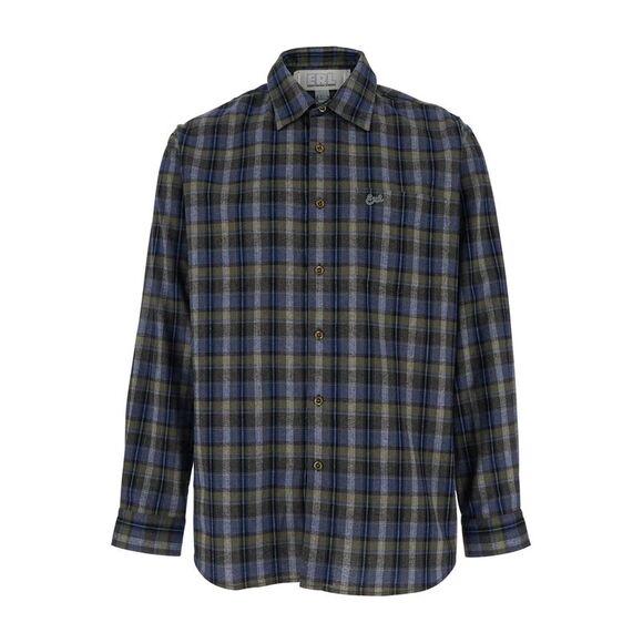 Erl Men Grey Long-Sleeved Shirt With Check Motif In Cotton Blend Man